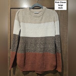 Pink Clover Striped Knit Sweater - Cream, Brown, Tan